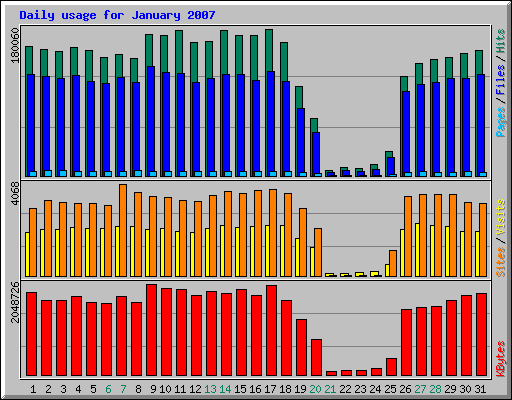 Daily usage for January 2007