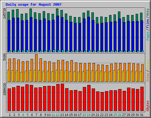 Daily usage for August 2007